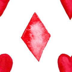 Seamless decorative pattern. Repeating background with watercolor hearts. Valentine's day design.