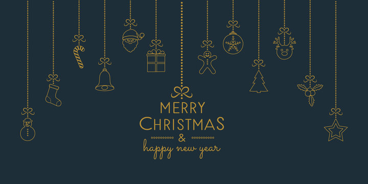Christmas wishes with hanging decorations. Vector.