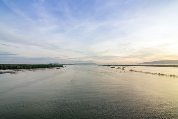 Sunrise Fish farms, Fish cages at The estuary Laem Sing, Chanthaburi ,Thailand.