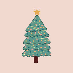Vector of a Christmas tree decorated.