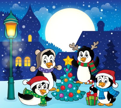 Christmas penguins thematic image 5