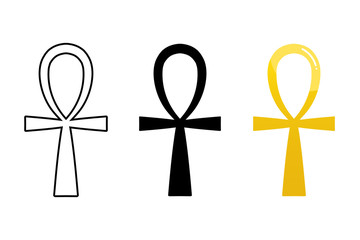 Set, collection of ancient egyptian ankh signs isolated on white background. Symbol of eternal life, egyptian cross sign.
