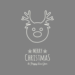 Obraz na płótnie Canvas Christmas card in retro style with hand drawn reindeer. Vector.