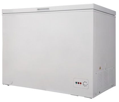 Closed freezer on a white background