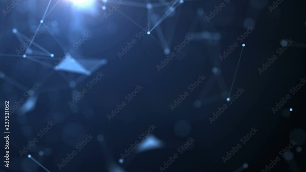 Poster 4k motion digital blue background. abstract technology structure connection polygons. web concept.