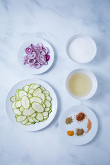 Zucchini Onions Spices Vinegar Sugar