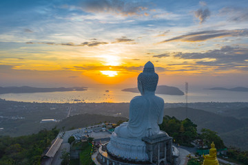 areial photography Phuket big Buddha in sunrise..Phuket Big Buddha is one of the Phuket island most important and revered landmarks on Phuket island..