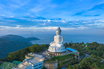 areial photography Phuket big Buddha in blue sky. .Phuket Big Buddha is one of the Phuket island most important and revered landmarks on Phuket island..