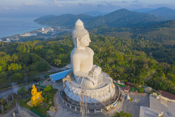 areial photography Phuket big Buddha in blue sky. .Phuket Big Buddha is one of the Phuket island most important and revered landmarks on Phuket island.. © Narong Niemhom