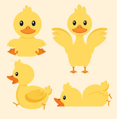 Cute yellow duck character set