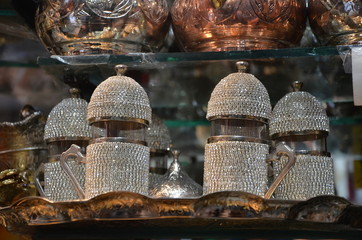 Beautiful oriental coffee set at the Istanbul market, Turkey