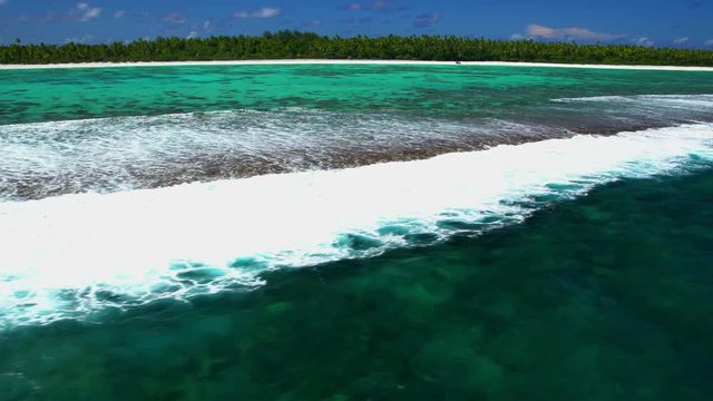 Aerial view of the coconut plantation Tupai Heart Island in the South Pacific 