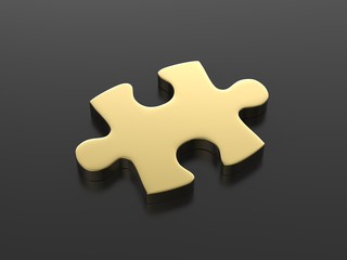 Fototapeta premium Golden puzzle piece on isolated black background, 3d illustration