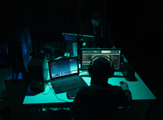 Internet fraud, darknet, data thiefs, cybergrime concept. Hacker attack on government server....
