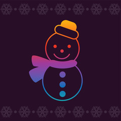 Christmas snowman. Modern colors. Line art vector icon in bright novelty gradients for apps and websites. Cool and Cold Greeting Card