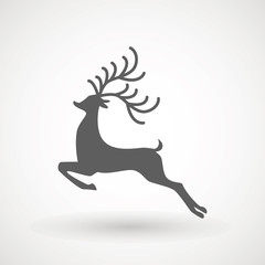 Deer running silhouette , Reinder icon design for Xmas cards, banners and flyers, vector illustration isolated on white background. Logo template. Elk logotype. Hunting.