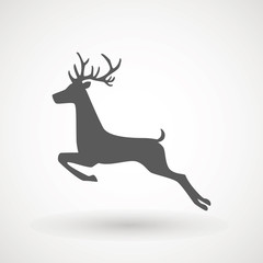 Deer running silhouette , Reinder icon design for Xmas cards, banners and flyers, vector illustration isolated on white background. Logo template. Elk logotype. Hunting.