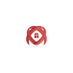 Love home Logo designs Template. house combined with heart, Sweet home logo - house with window and chimney on the roof and heart or love symbol.