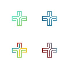 Set of color medical logotype with cross. Collection of modern abstract symbols with plus sign. Cross plus medical logo design template