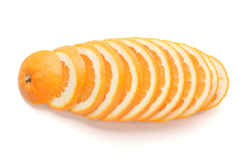 Round orange slices on white background