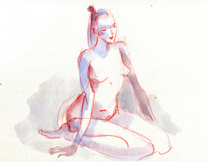Nude model, drawing, watercolor