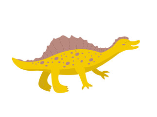 Cute yellow dinosaur hand drawn vector character. Dino flat handdrawn clipart.  Isolated cartoon illustration for kids game, book, t-shirt