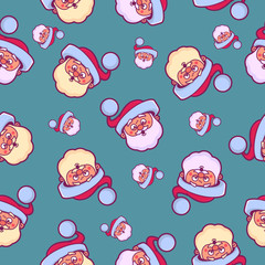 Seamless pattern with Santa. Christmas background. Vector illustration.