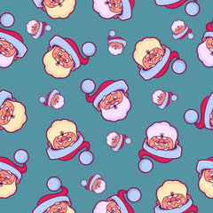 Seamless pattern with Santa. Christmas background. Vector illustration.