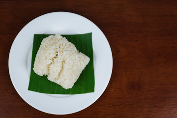 Sticky rice on banana leaf