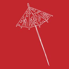 Cocktail umbrella. Vector illustration of a decorative umbrella for cocktails. Hand drawn cocktail umbrella.