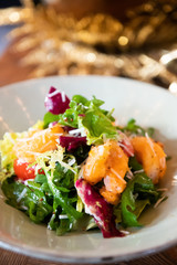 Shrimp Salad Well Plated High Asian Cuisine Leaves Vegetables Healthy Dieting Closeup