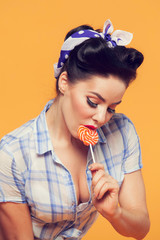 pin-up girl licks Lollipop
