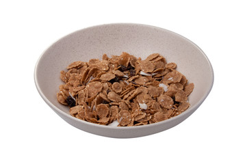 organic cereal in beige bowl. Diet food.