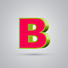 Watermelon 3D vector letter B uppercase. Red font with green border isolated on white background