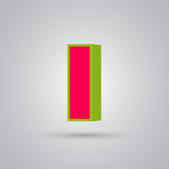 Watermelon 3D vector letter I uppercase. Red font with green border isolated on white background