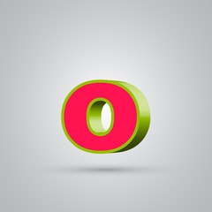 Watermelon 3D vector letter O lowercase. Red font with green border isolated on white background
