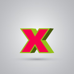 Obraz premium Watermelon 3D vector letter X lowercase. Red font with green border isolated on white background