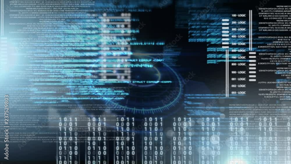 Poster conceptual digital animation showing binary technology code 4k