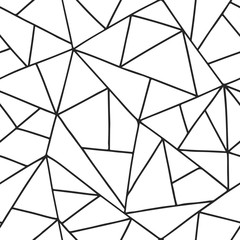Seamless vector pattern, black and white lined asymmetric geometric background with rhombus, triangles. Print for decor, wallpaper, packaging, wrapping, fabric. Triangular graphic design. Line drawing