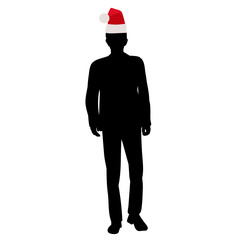 isolated, silhouette of a man in a Santa Claus hat