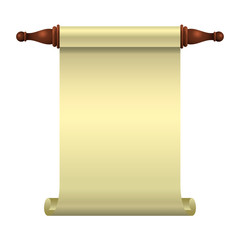 An empty scroll is an opened scroll unrolled vertically for a book illustration. Isolated object.