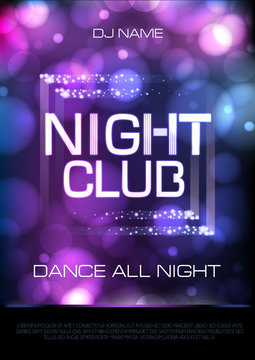 Neon sign. Night club disco party poster