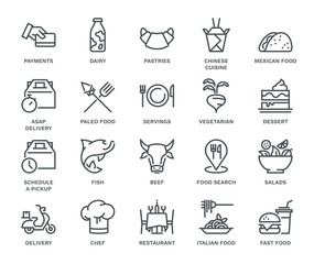 Food Delivery Icons,  Monoline concept