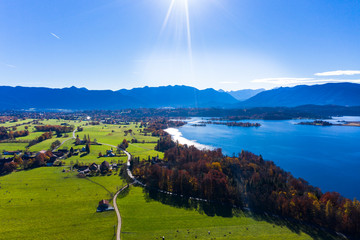 Aerial view, Staffelsee with islands, Garmisch Partenkirchen region, Ostallgäu, Bavaria, Germany