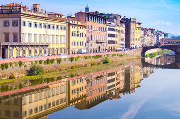 Old buildings on the bank of Arno river in Florence, Italy