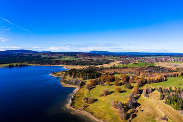 Aerial view, Staffelsee with islands, Garmisch Partenkirchen region, Ostallgäu, Bavaria, Germany