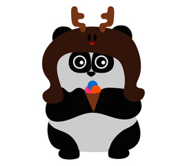 vector illustration of panda in deer hat with ice cream © Julia Goldy