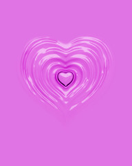 Splash ripple of liquid pink strawberry cream in form of heart shape. Design creative concept of drink for valentine day or love, 3d rendering illustration.