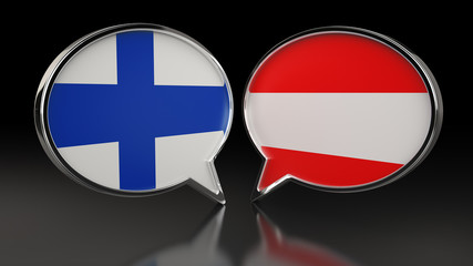 Finland and Austria flags with Speech Bubbles. 3D illustration