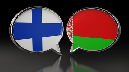 Finland and Belarus flags with Speech Bubbles. 3D illustration